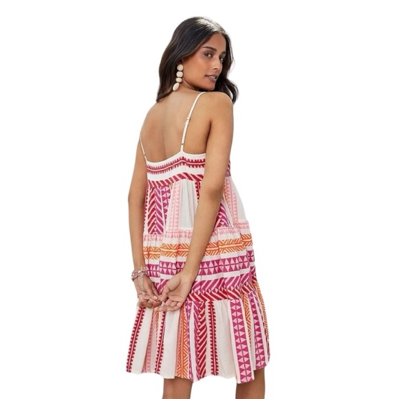 DEVOTION TWINS Anthropologie Embroidered Square-Neck Mini Dress Size S Pink - Picture 2 of 13